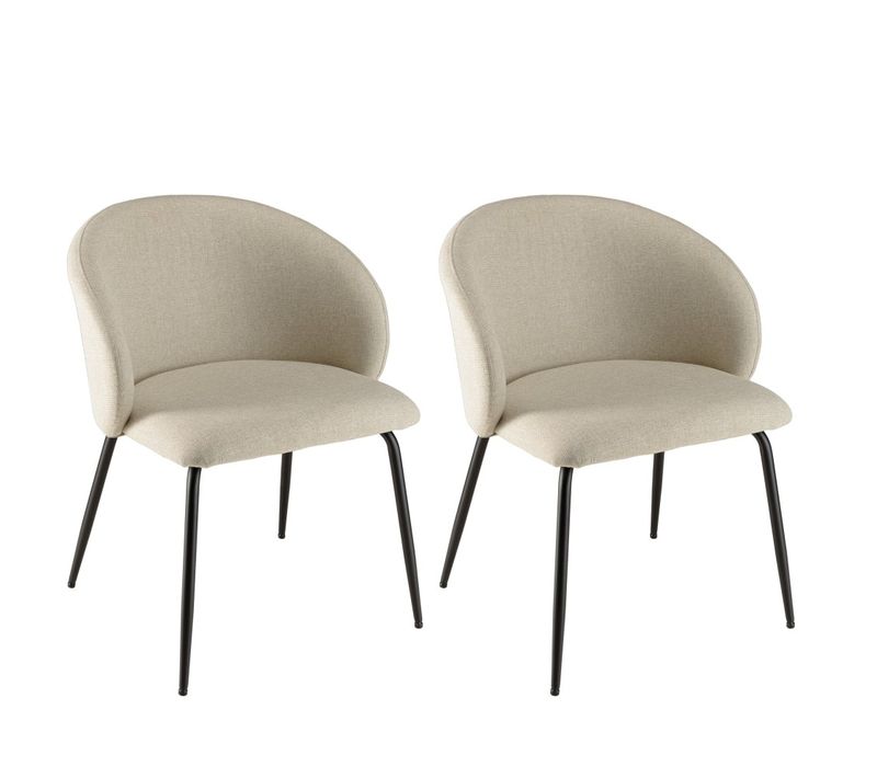 Tom - Lot De 2 Chaises Tissu Écru Dossier Arrondi Pieds Acier Noir