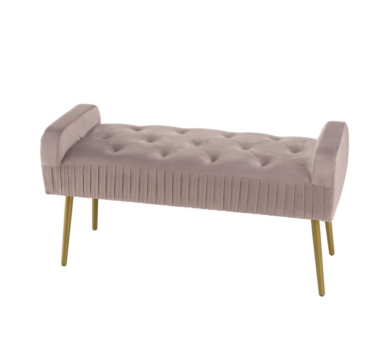 Agathe - Banc De Lit Velours Rose Poudré Pieds Métal Doré