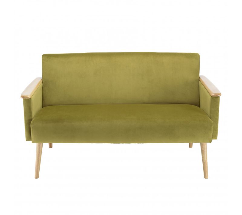 Albane - Canapé 2 Places Velours Vert Clair Pieds Et Accoudoirs Bois
