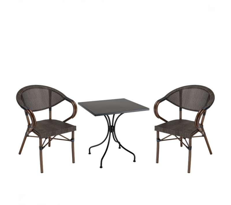 Vianney - Salon De Jardin 2 Personnes En Acier - 1 Table Carrée 70x70cm Et 2 Chaises En Textilène M