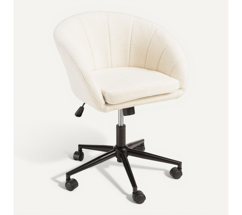 Mina - Chaise De Bureau à Roulettes En Tissu écru Dossier Arrondi