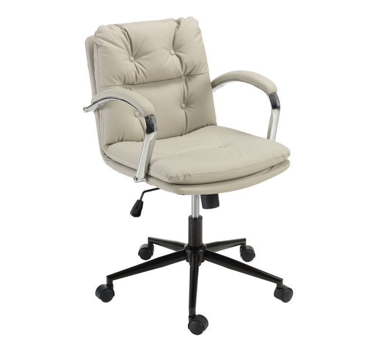 Mina - Chaise De Bureau à Roulettes Cuir Matelassé Beige Dossier Carré