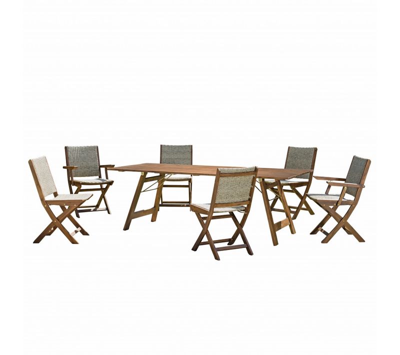 Victoire - Salon De Jardin En Bois Acacia 6/8 Pers - 1 Table 220*90 Cm 4 Chaises 2 Fauteuils Pliant