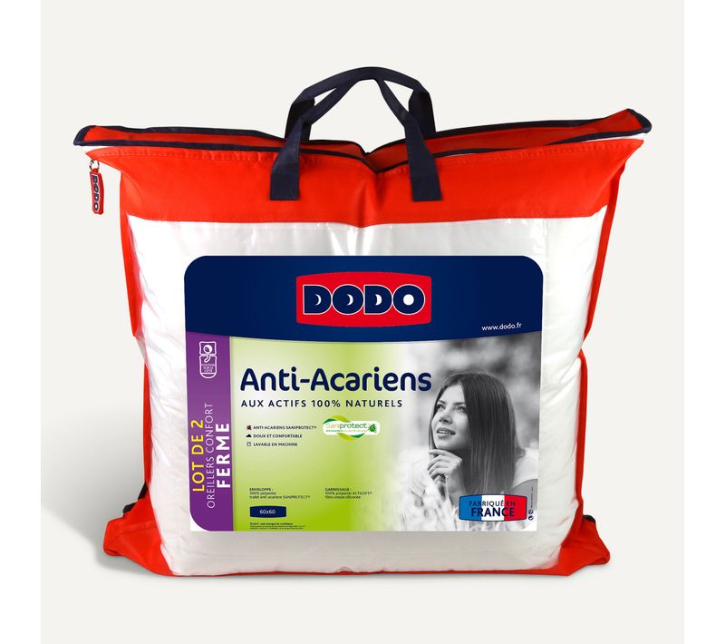 Lot de 2 oreillers 60x60 cm DODO SANIPROTECT ANTI-ACARIENS