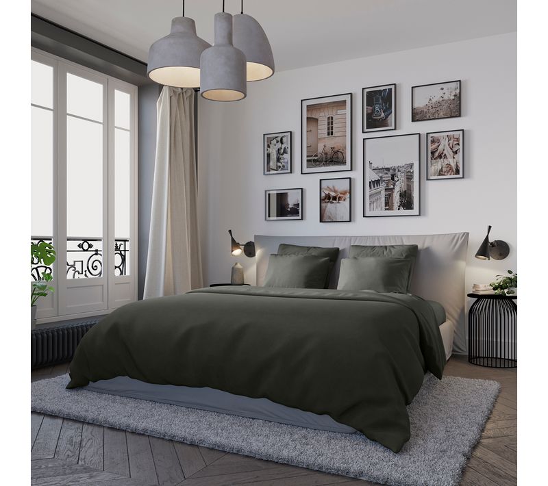 Housse De Couette Confort Jersey Coloris Carbone 240 X 260 Cm Gris
