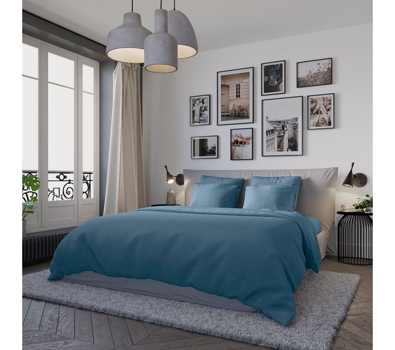 Housse De Couette Confort Jersey Coloris Denim 220 X 240 Cm Bleu