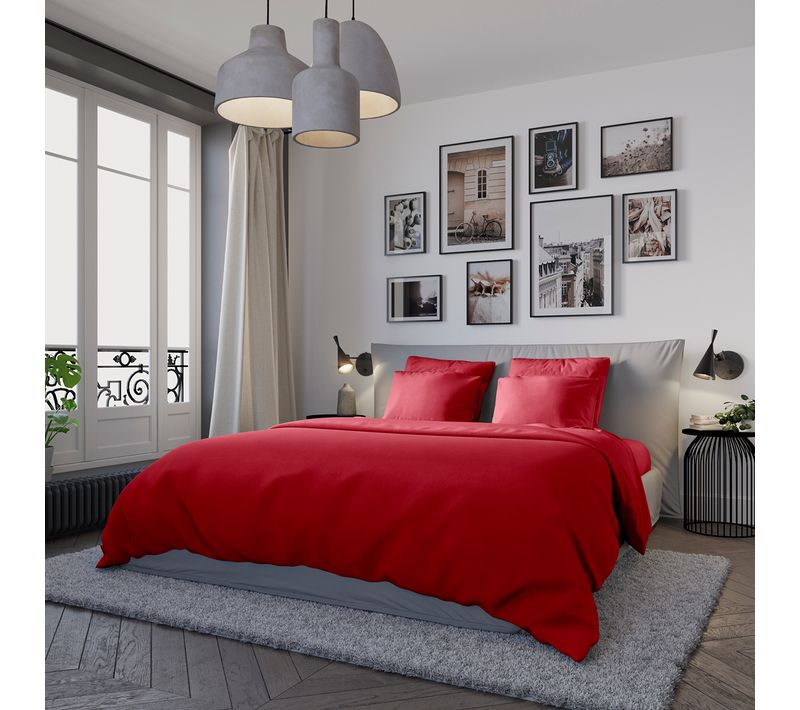 Housse De Couette Confort Jersey Coloris Ruby 140 X 200 Cm Rouge