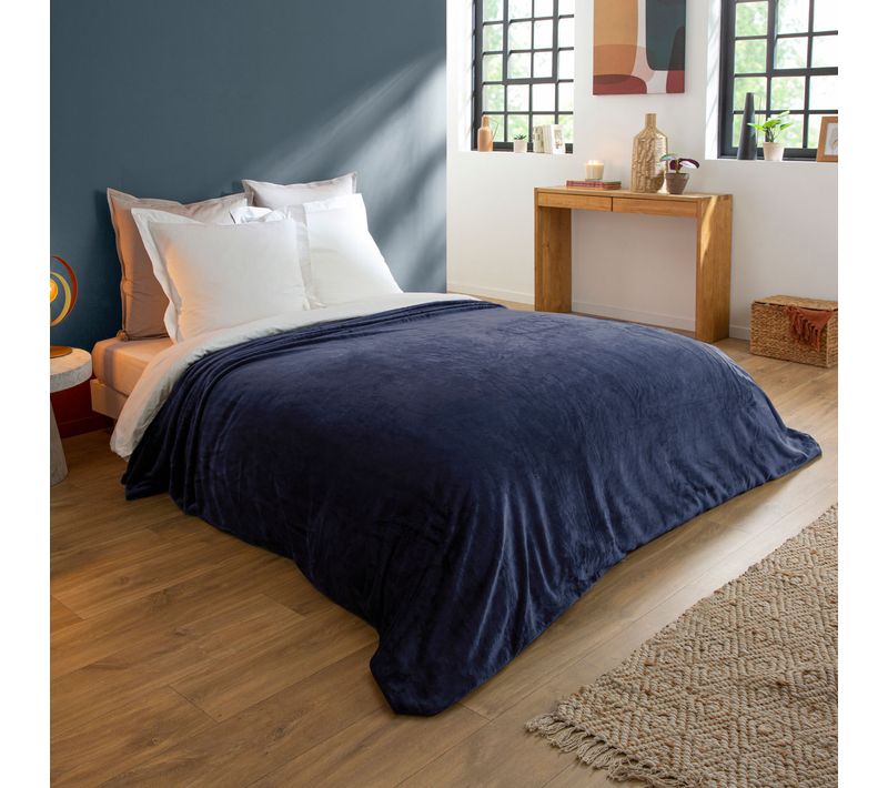 Couverture Polaire Extra Douce Coloris Bleu 180 X 220 Cm Bleu Foncé