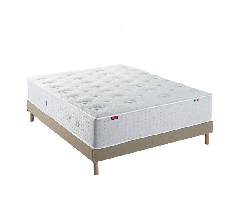 Ensemble - Matelas Mi-ferme + Sommier Blanc X Beige Le Veritable 140 X 190 Cm Blanc, Beige
