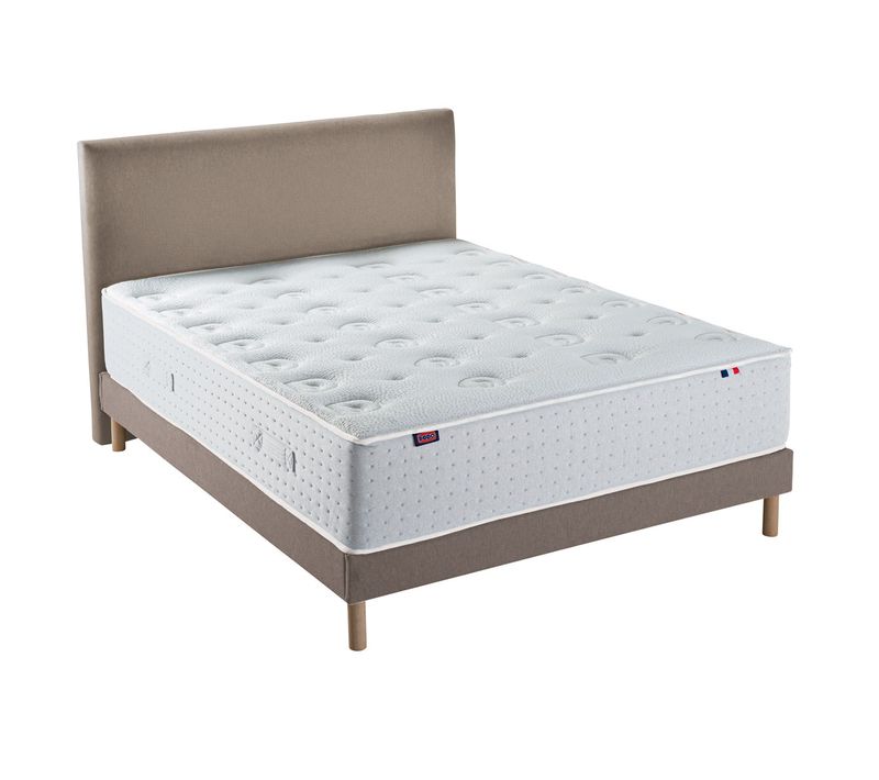 Ensemble Matelas Mousse 140x190 cm LE VERITABLE Ferme + Sommier + Tête De Lit Blanc X Beige