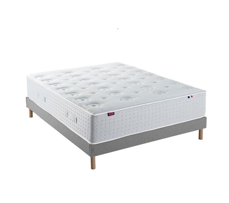 Ensemble Matelas Ressort 140x200 cm Ferme + Sommier - Blanc X Gris Le Veritable Gris Foncé, Blanc