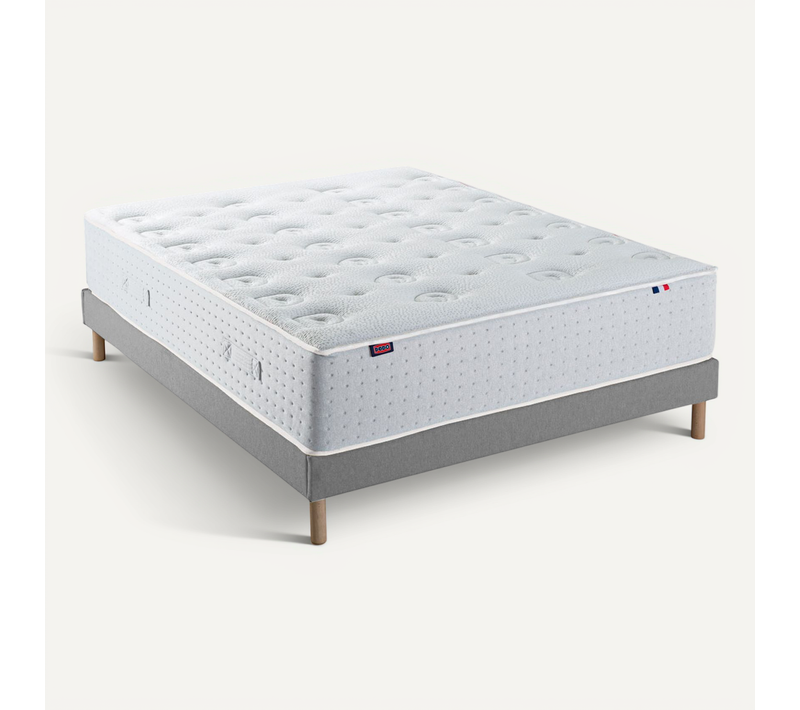 Ensemble Matelas Ressort 140x200 cm LE VERITABLE Mi-ferme Epaisseur 30 cm + Sommier gris foncé