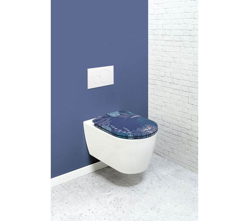 Abattant Olfa Wood Slim Double Déclipsable "coraux" - 48x36.5 Cm - Bleu