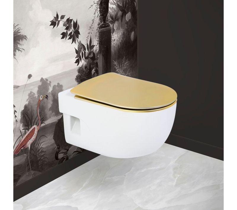 Abattant Olfa Wood Slim à Descente Assistée - Effet Métal - 47.5x36.5 Cm - Doré