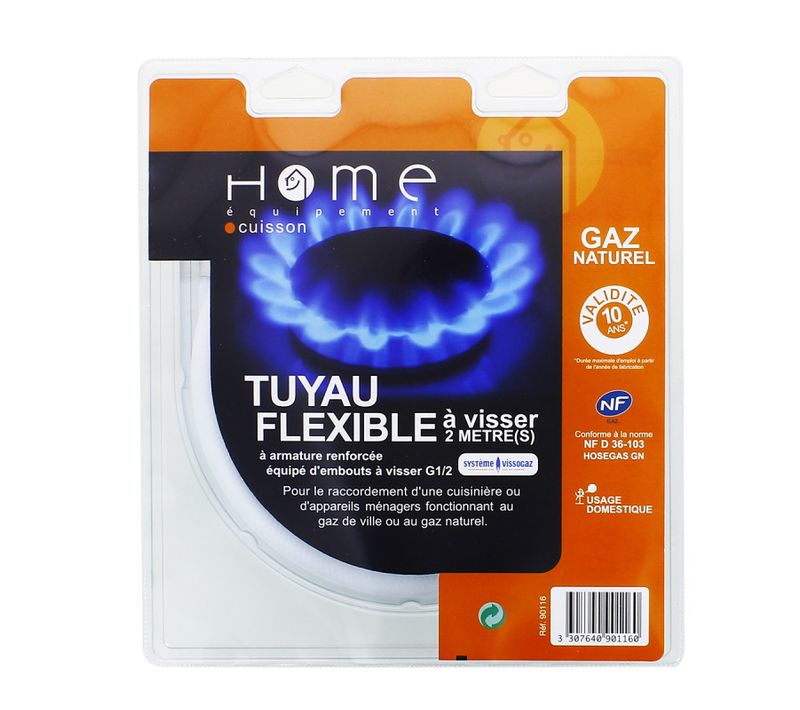 Tuyau Gaz Naturel 2m Validité 10 Ans Pour Cuisiniere Et Plaque De Cuisson  90116 Pour Cuisinière