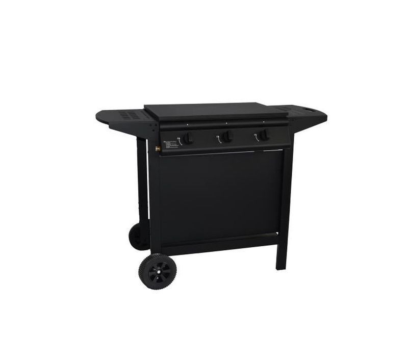 Barbecue à Gaz Noir 4 Brûleurs Avec Capot Et Plancha - 14 Kw