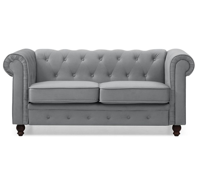 Grand Canapé 2 Places Chesterfield Velours Argent
