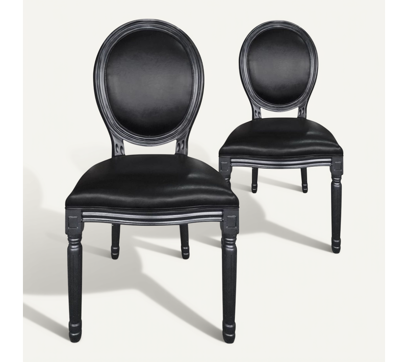 Lot De 2 Chaises Médaillon Louis Xvi Bois Massif Et Simili (p.u) Noir