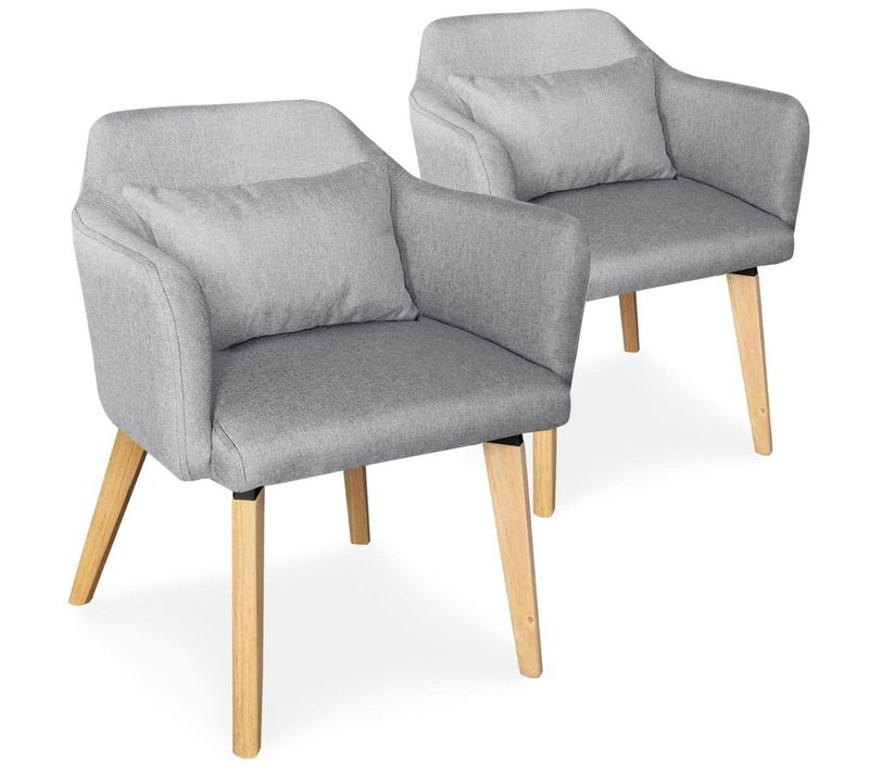 Lot De 2 Fauteuils Scandinaves Dantes Tissu Gris
