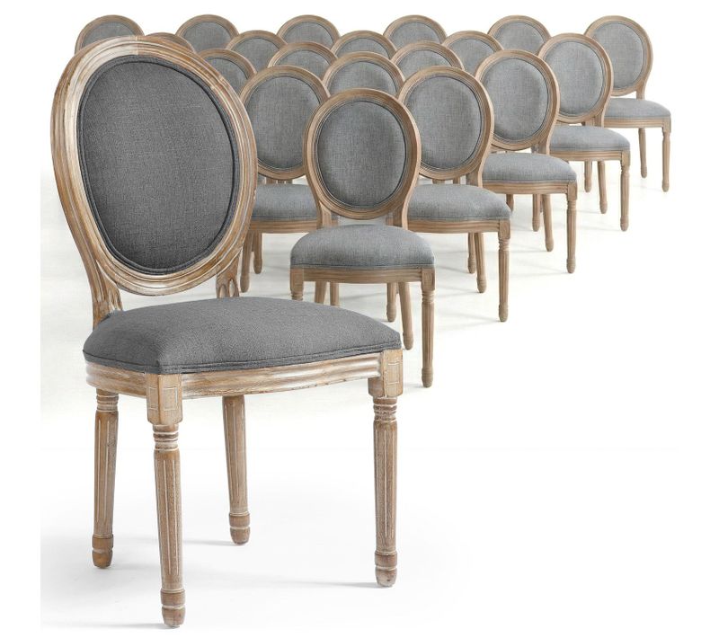 Lot De 20 Chaises De Style Médaillon Louis Xvi Tissu Gris Clair