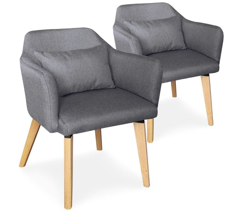 Lot De 2 Fauteuils Scandinaves Dantes Tissu Gris Foncé