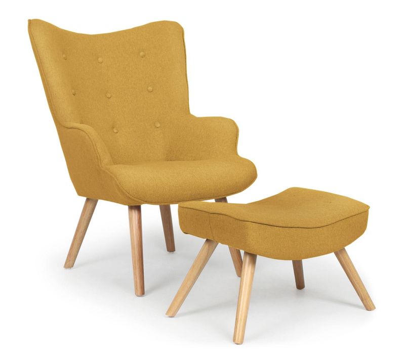 Fauteuil Scandinave + Pouf Lylou Tissu Jaune