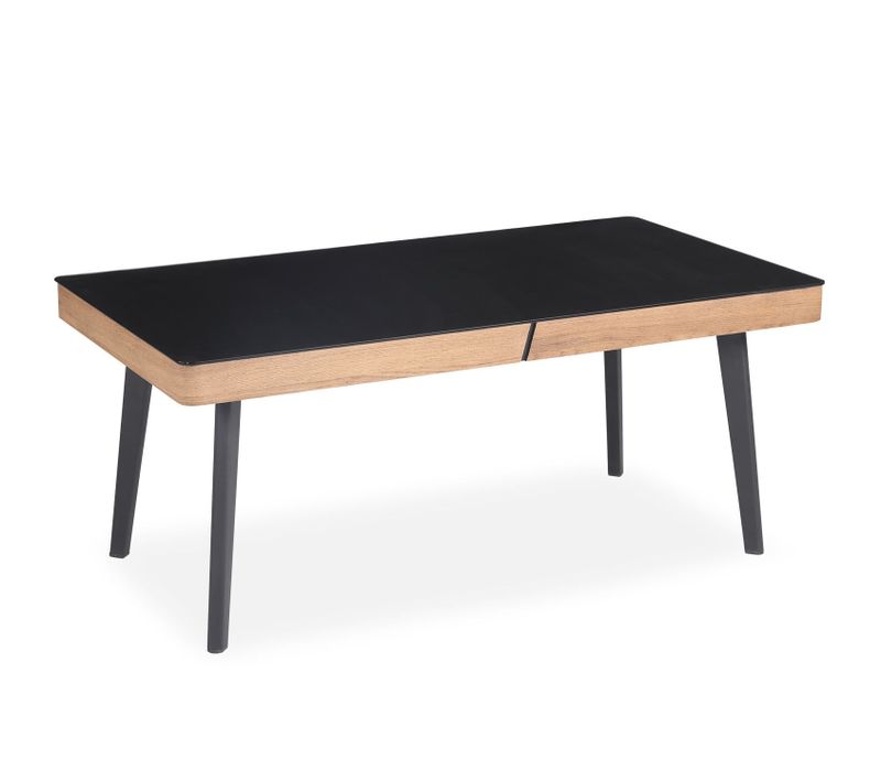 Table Basse En Bois Darcy Avec Plateau En Verre Noir