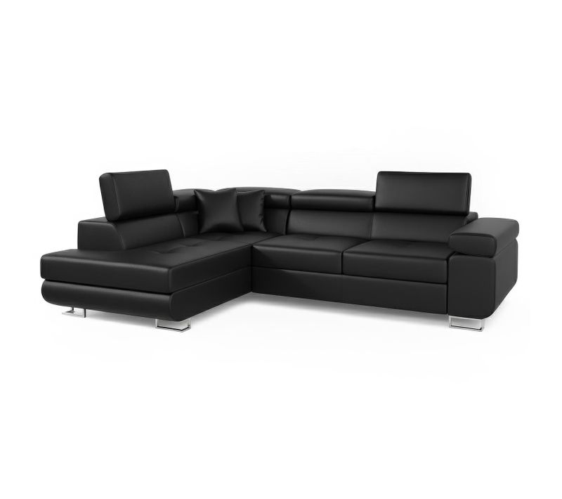 Canapé D'angle Convertible Antoni Avec Têtières Relevables Simili Noir