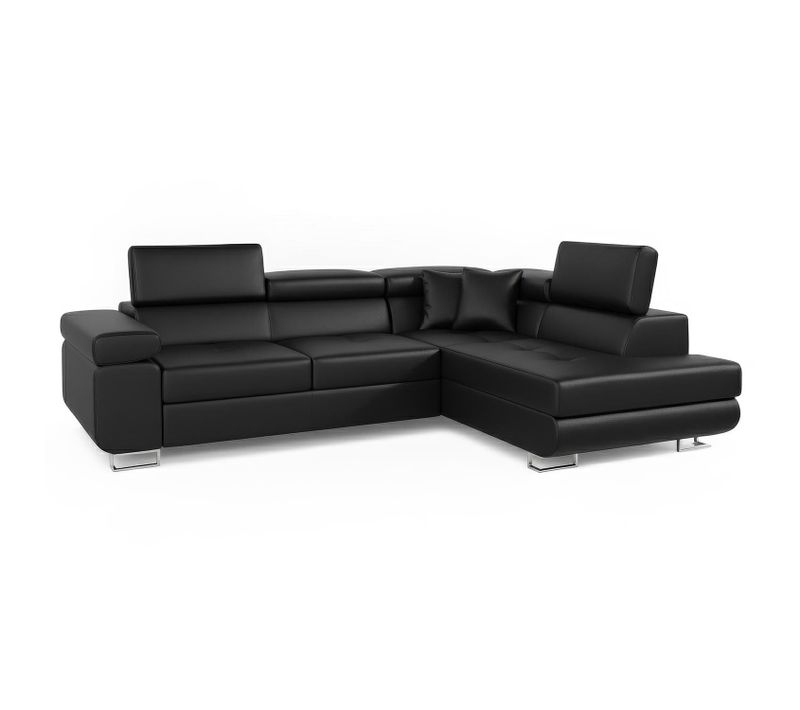 Canapé D'angle Convertible Antoni Avec Têtières Relevables Simili Noir