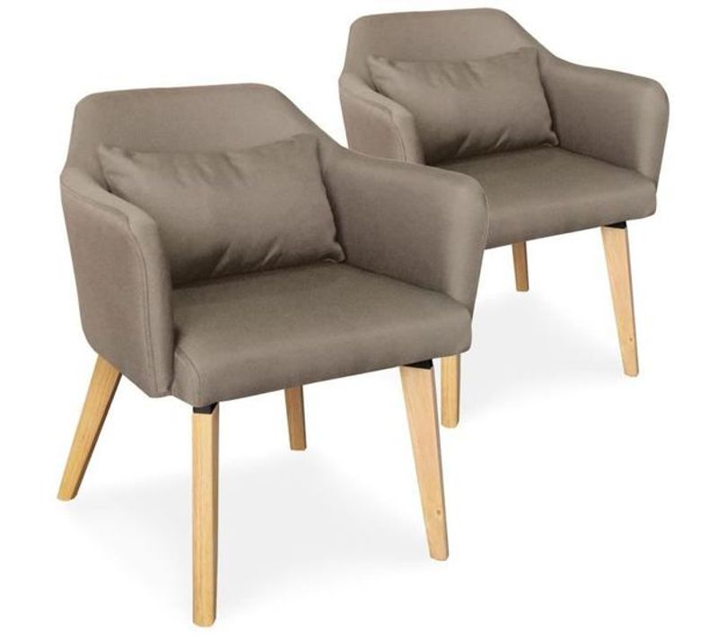 Lot De 2 Chaises / Fauteuils Scandinaves Shaggy Tissu Taupe