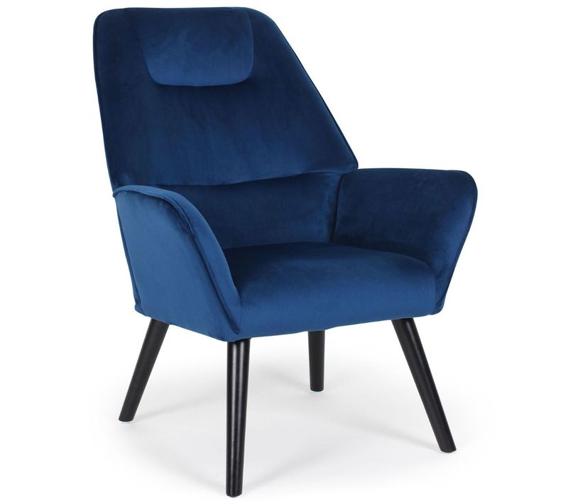 Fauteuil Scandinave Dossier Haut Fox Velours Bleu