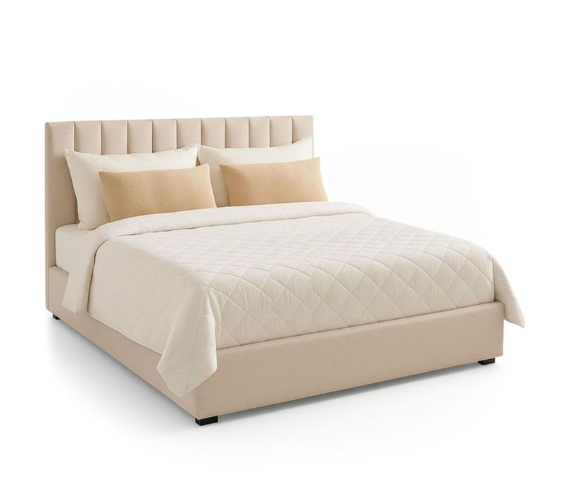 Lit Coffre Songe + Sommier Tissu Beige 180x200 cm