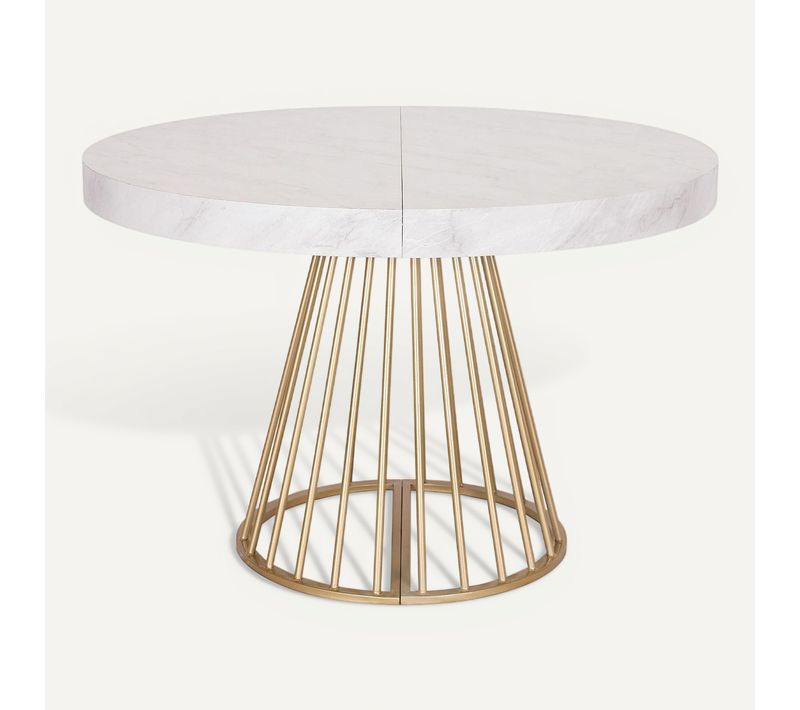 Table Ronde Extensible Soare Effet Marbre Pieds Or