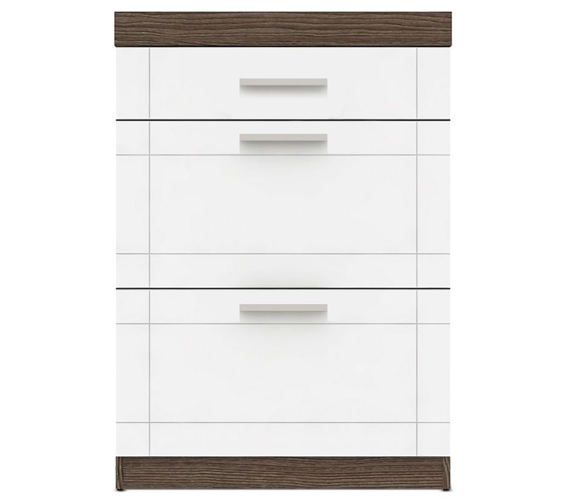 Commode 1 Tiroir Et 2 Portes L70xh100cm Tenessil Chêne Foncé Et Blanc