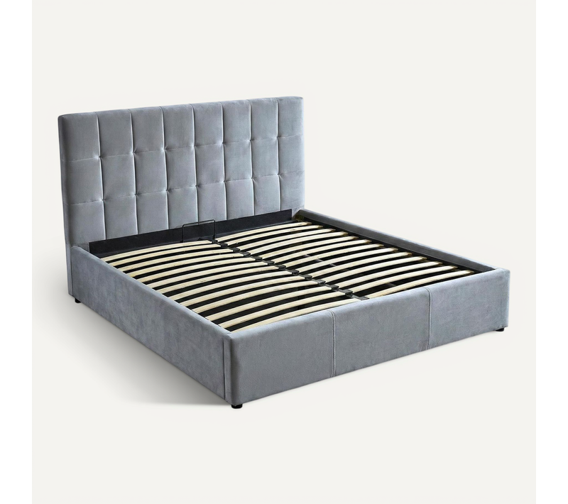 Lit Double Luftani Avec Sommier Relevable 180x200cm Velours Argent