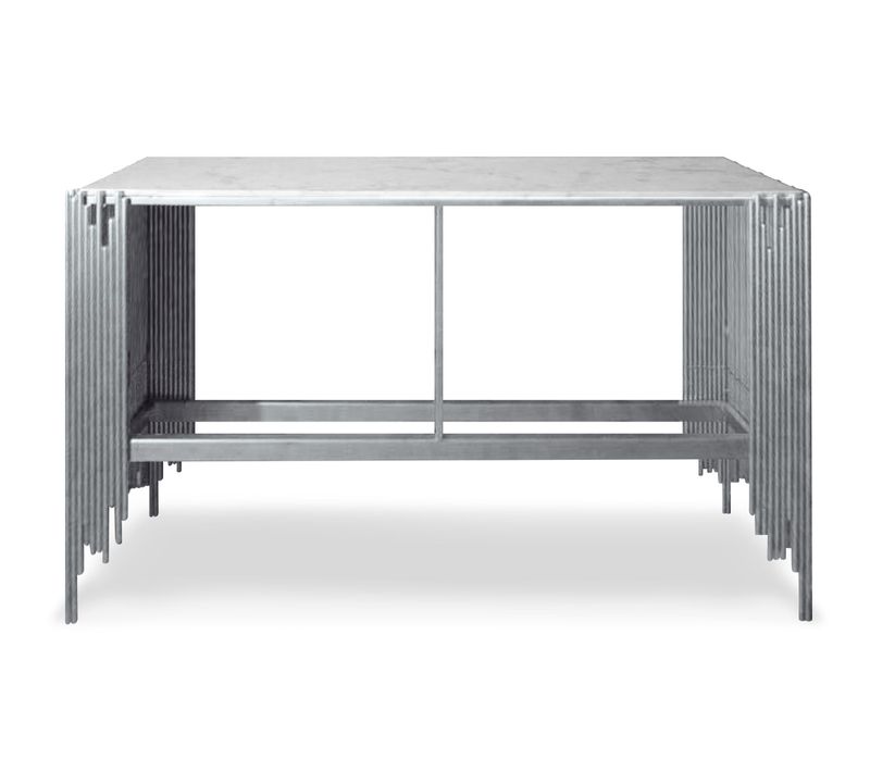 Console Design Falbala Marbre Blanc Et Métal Argent