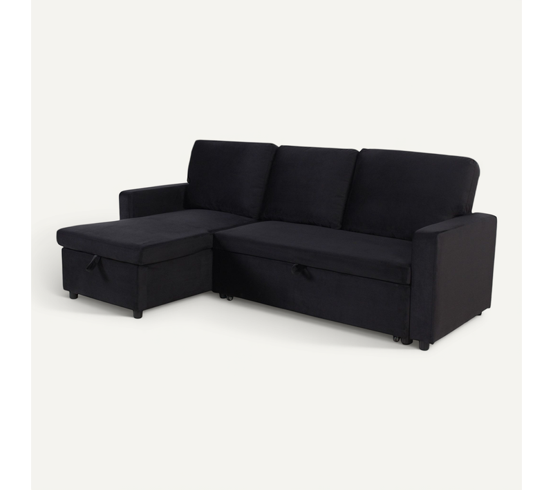 Canapé Convertible Avec Angle Réversible Baleares Velours Noir
