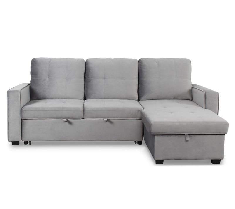 Canapé D'angle Convertible Moderne Delacroix Velours Argent