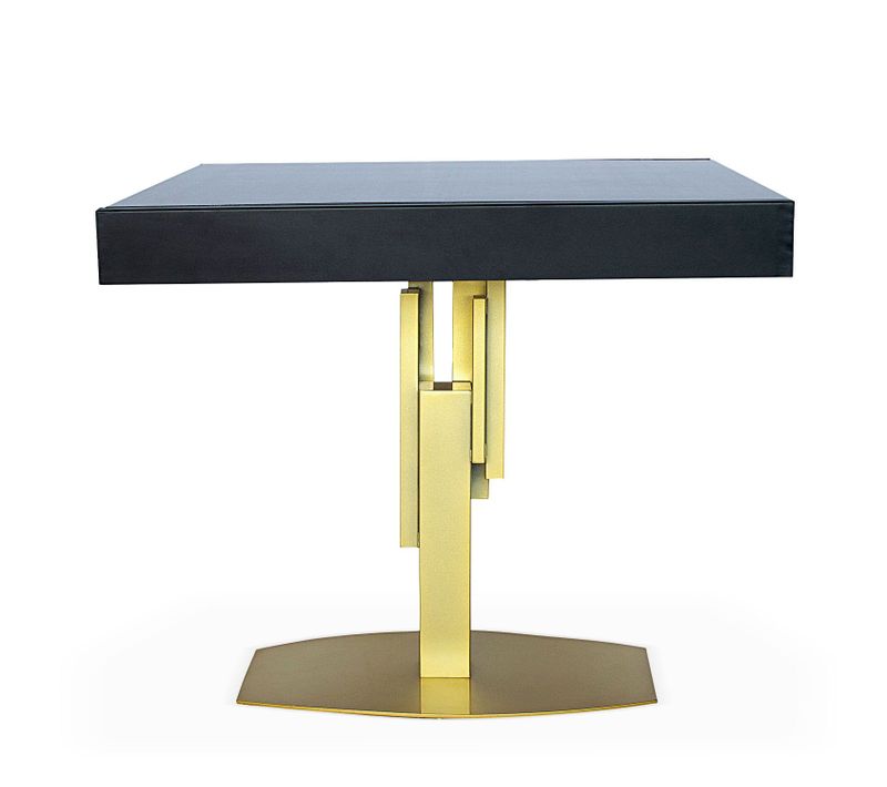 Table Design Carrée Extensible 180cm Mealane Pied Central Or Et Bois Noir