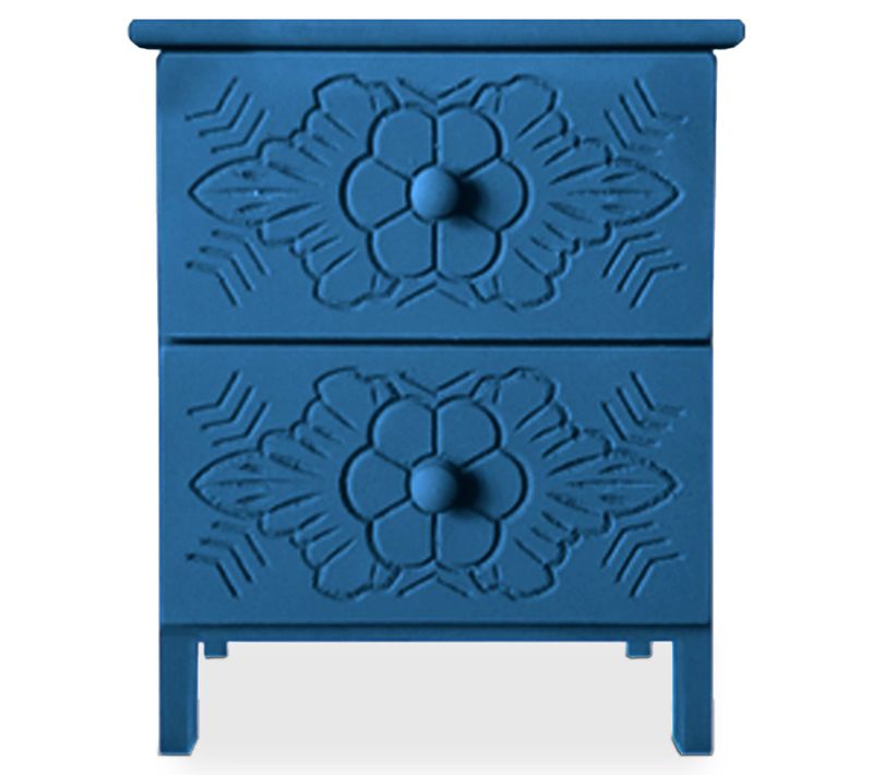 Table De Chevet Sculptée Style Marocain Chevignon L36cm Bois Bleu