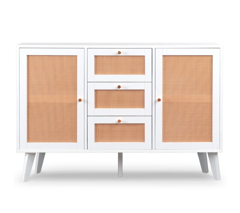 Buffet 3 Tiroirs Et 2 Portes Avec Cannage Dalgora L120cm Blanc