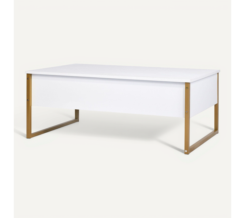 Table Basse Moderne Valmain 60x90cm Blanc Et Métal Or