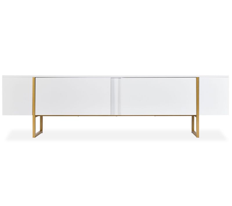 Meuble TV Moderne Avec 2 Portes Valmain L180cm Blanc Et Métal Or