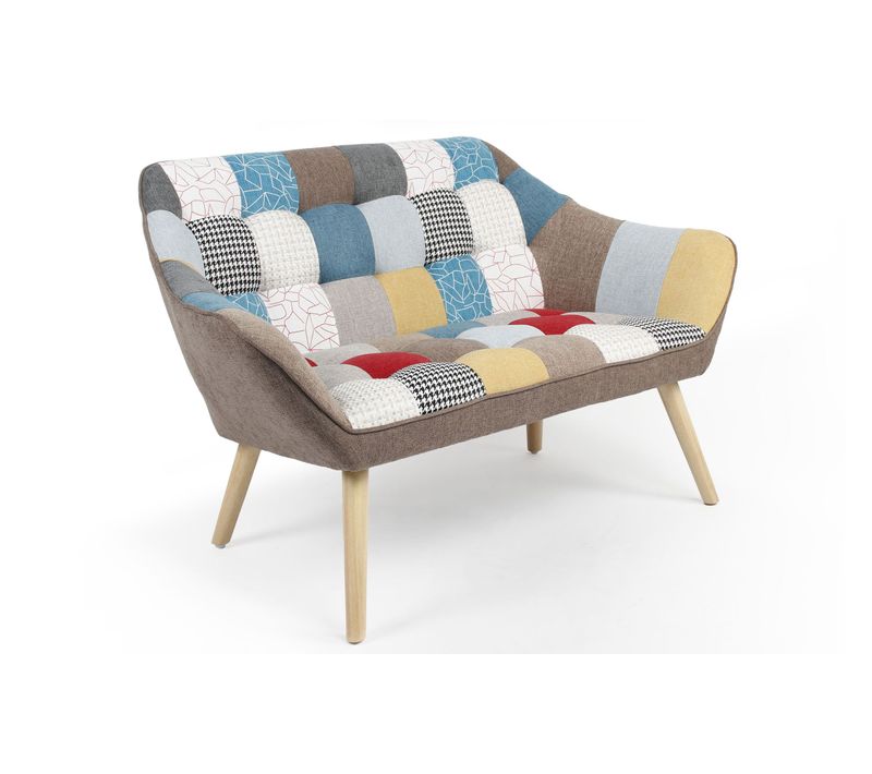 Canapé 2 Places Scandinave Zentao Effet Patchwork Tissu Multicolore