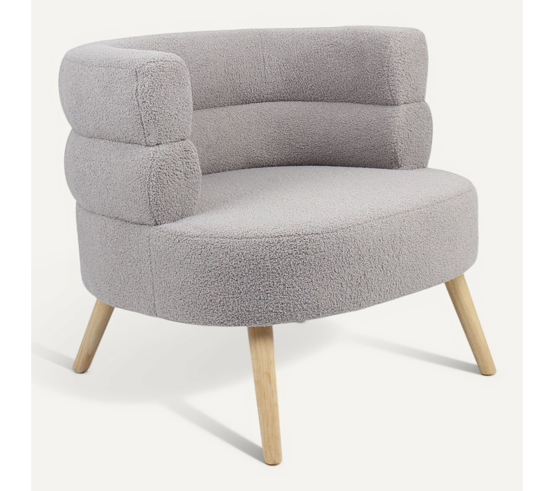 Fauteuil Design Scandinave Arrondi Riviani Tissu Bouclette Gris