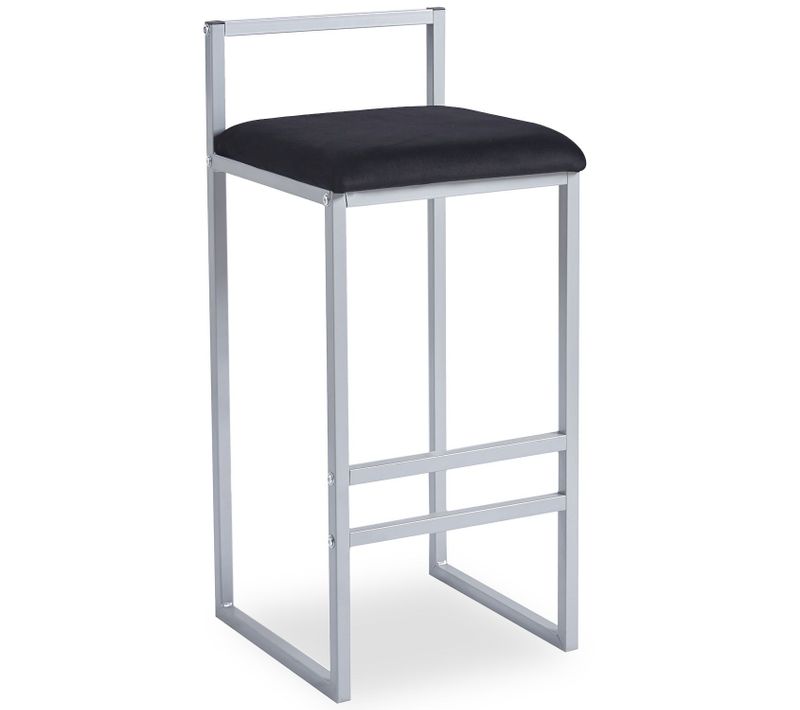 Tabouret De Bar En Métal Drakkar Argent Et Velours Noir
