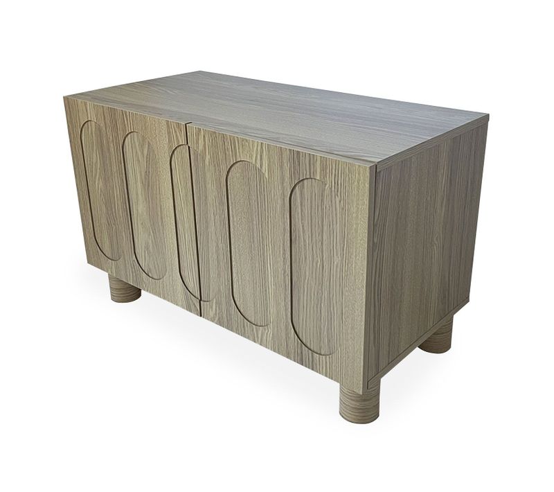 Petit Buffet Rétro-moderne Avec Portes Sculptées Durand L80cm Chêne Grisé