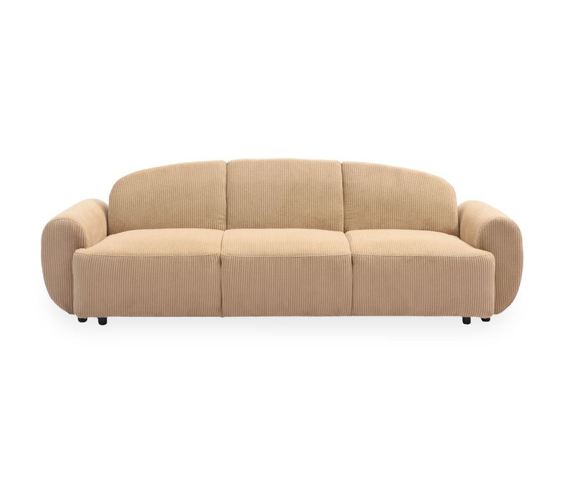 Canapé 3 Places Convertible Dossier Et Accoudoirs Arrondis Oliver Velours Côtelé Beige