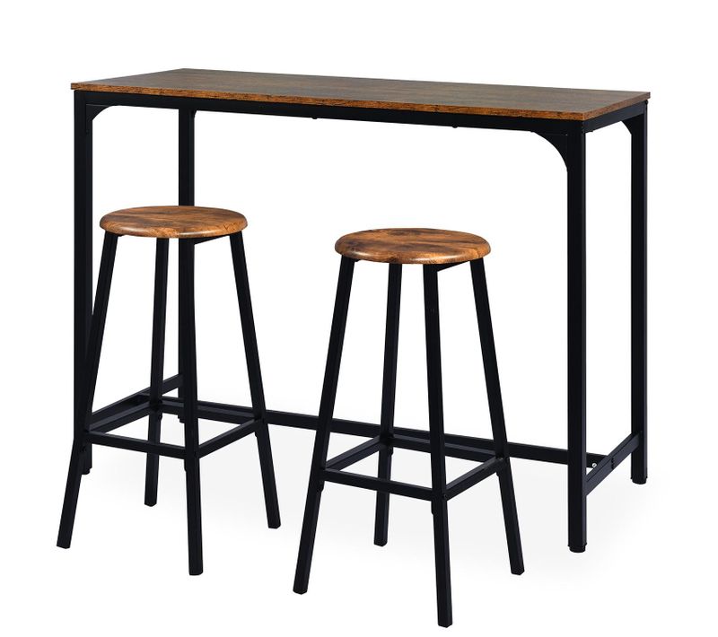 Table De Bar Style Industriel Avec Ses 2 Tabourets Jostin Bois Et Métal Noir