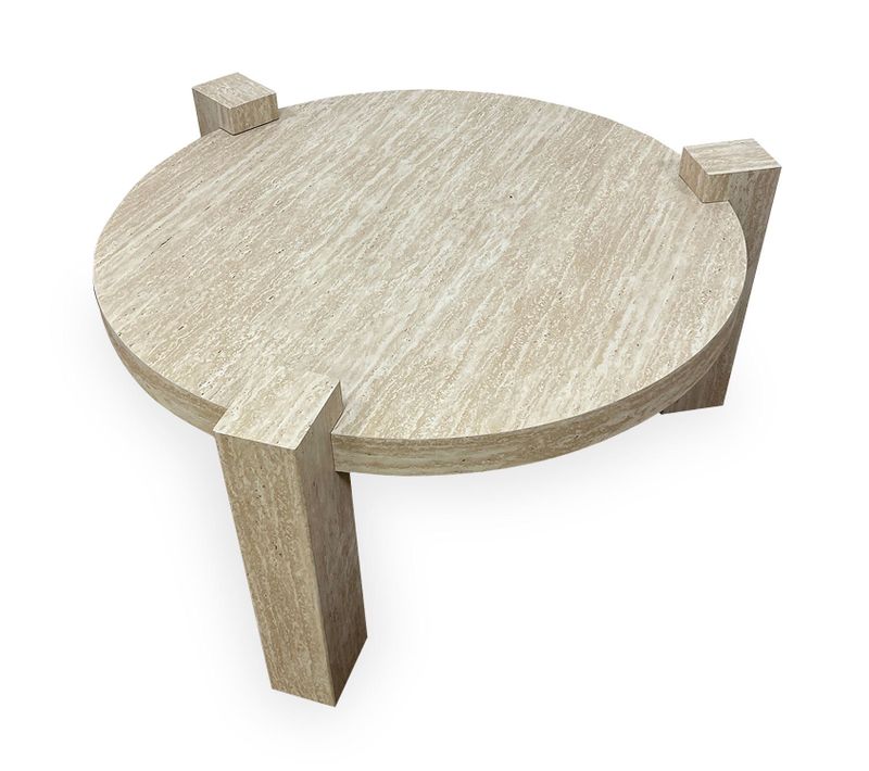 Table Basse Ronde Moderne Titouan D84cm Effet Travertin Beige